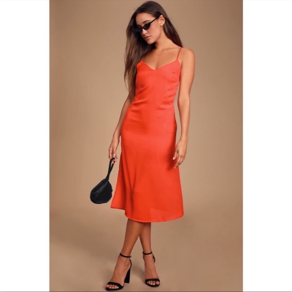 Lulu’s Perfect For You Coral Red Midi Column Dress, size XS. NWT.